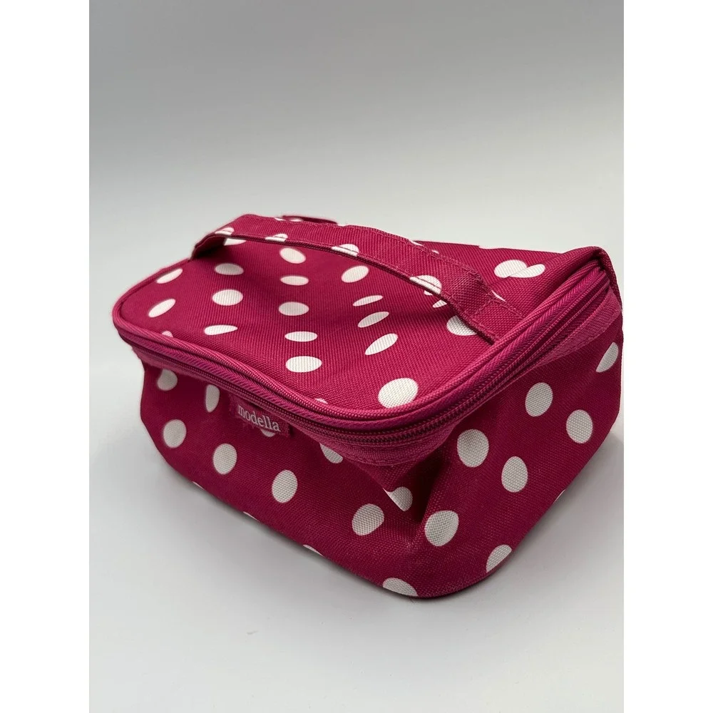 Modella Pink Polka Dot Makeup Bag Travel Cosmetic Case Organizer with Handle